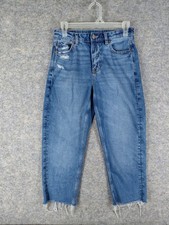 American Eagle Mom Jeans Stretch Straight Distressed Women's Size 4 Blue 28x22