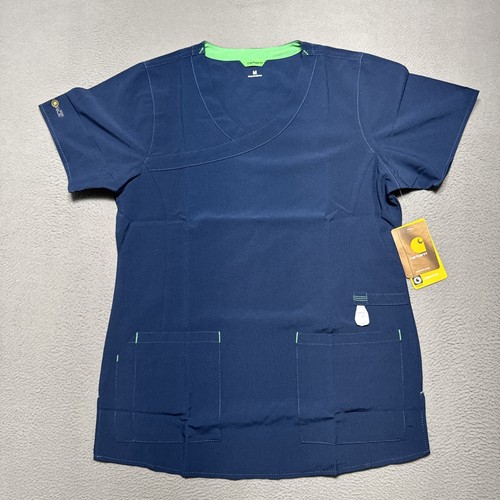Carhartt Force Cross Flex Fast Dry Womens 4 way Stretch Scrub Top Size M Navy
