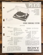 Sony PS-X70 Record Player / Turntable Prelim. Service Manual Original