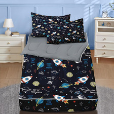 Zipper Bedding Twin Space Moon Universe Zip up Bedding Set for Boys and Kids, Ro