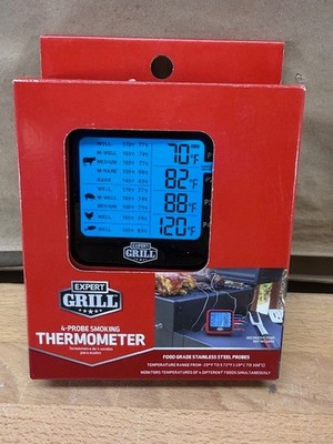 Expert Grill Digital Meat Thermometer 4-Probe Smoking Thermometer 4 in 1 Smoker