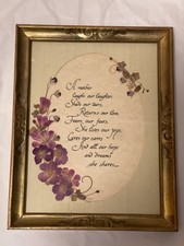 Vintage Pressed Flower Framed Mother Saying Picture Gold Frame