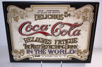 Coca-Cola Spiegel 1980er Jahre USA Motiv Coca-Cola Delicious 5c pub mirror