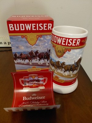  Budweiser AB Bud Limited-Edition 2024 & 2025 Holiday Stein Ceramic Stein NIB 