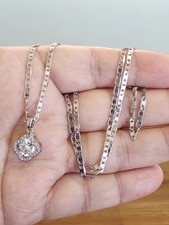 Platinun Plated Flower Cubic Zirconia Pendant Necklace 20"