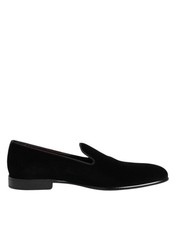 Dolce & Gabbana Black Velvet Slip On Men Loafers Formal Men's Shoes Authentic