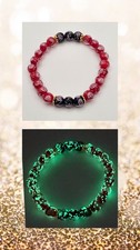 Handmade Elastic Bracelet With Glow In The Dark Glass Beads; Multicolor