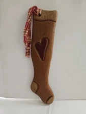 Primitive Ornament Stocking Shape Handmade From Clay 6.5" Tall Decorate Tree