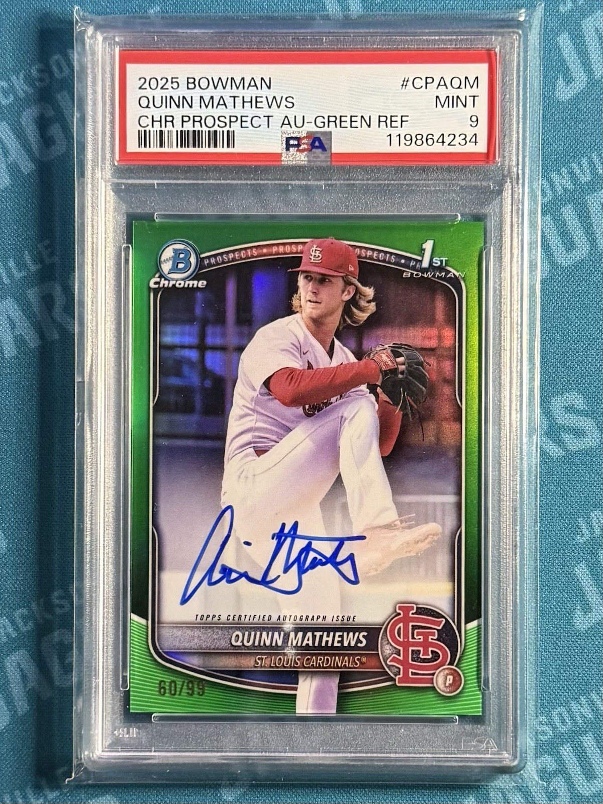 2025 Bowman - Chrome Prospect Autographs Quinn Mathews #CPA-QM Green /99 PSA 9