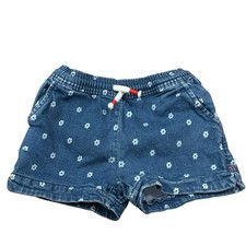 Boden Girls All Over Daisy Print Elastic Waist Blue Jean Shorts Heart Pockets 6Y