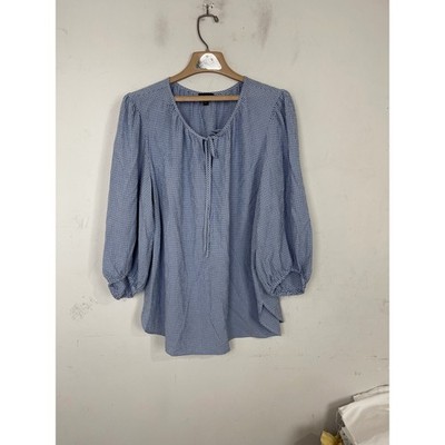 The Limited Blue Gingham Check Tie Neck Puff Sleeve Blouse XXL