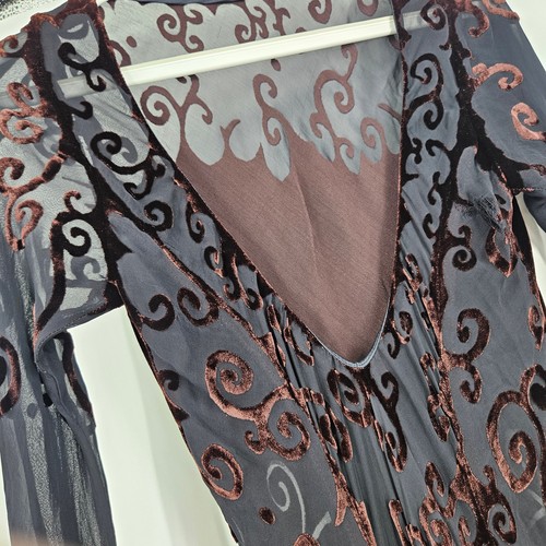Vintage y2k Velvet Velour Gown Maxi Dress Brown Black Lace Art to wear Size XS - Picture 5 of 11