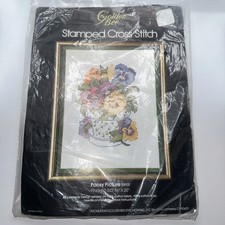 Vintage Golden Bee Stamped Cross Stitch Kit Pansy Picture 20103 New In Package