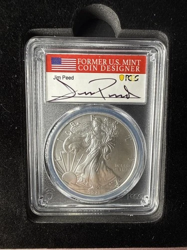 2021 Silver Eagle Type 2 PCGS MS70 First Day Issue Jim Peed Signed Label