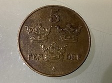 Sweden 5 Ore 1940 Circulated