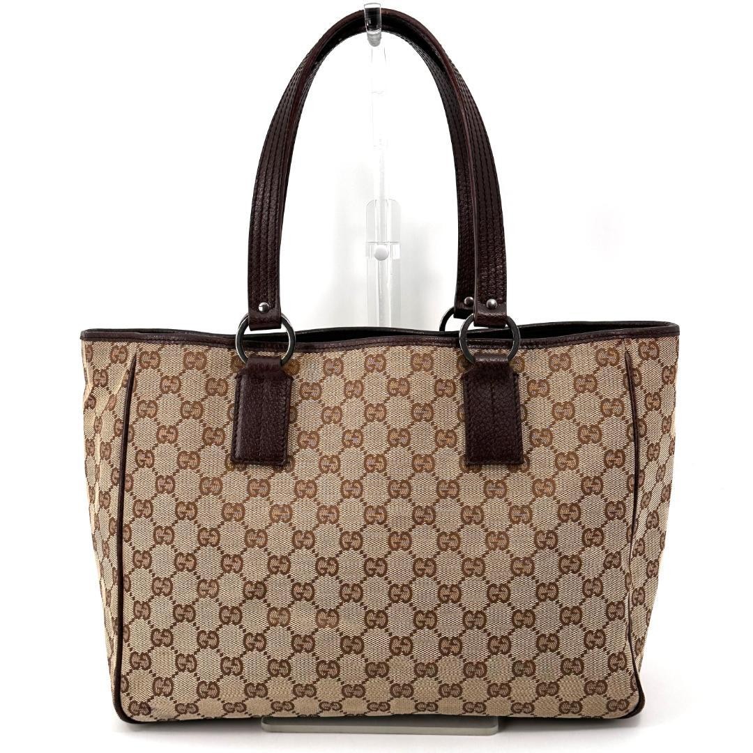 GUCCI GG Tote Bag Canvas Leather Brown L04 0213