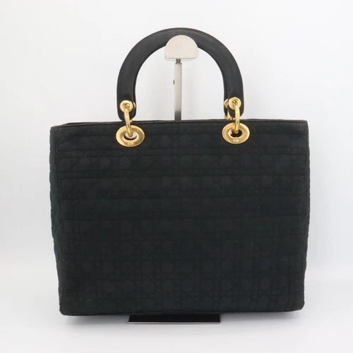 Sac à main Christian Dior Cannage nylon en bon état, noir