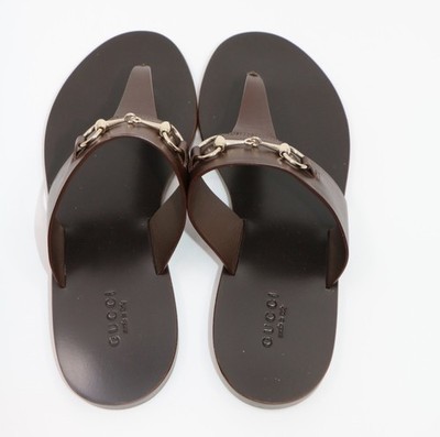  Gucci Women's Brown horsebit thong sandals- brown flat sandals  Size 37.5 US7.5