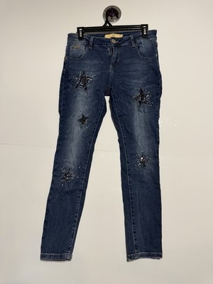 Dark Blue Skinny Jeans with Sequin Star Embellishments LIZETTE COLLECTION