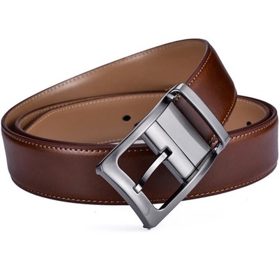 Classic Dress Belt Reversible Leather Rotating Buckle Formal Waist Men's Belts