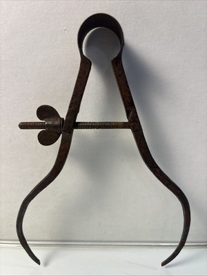 Antique Outside Calipers 6 x 4.5 Inch Wing Nut Adjuster Forged Metal Tool