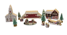 J. Hartzell Mini Wood Block Winter Christmas Village McDunn Mill Ice Skating