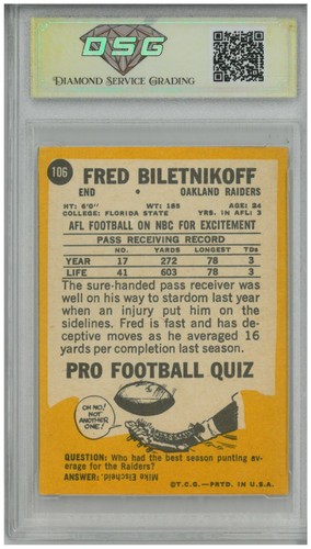 1967 Topps FRED BILETNIKOFF #106 ๐ DSG 6 EX/NM - Picture 2 of 2