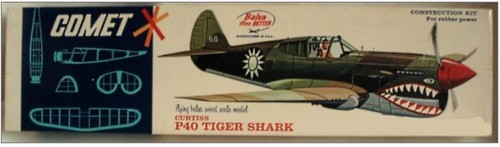 Comet Model Airplane Plans (FF): Curtiss Tiger Shark P40 18" Scale Rubber-Pow'ed - Picture 2 of 2