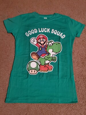 St. Patrick's Day Super Mario Bros Good Luck Squad Women's T-Shirt Size S - NEW
