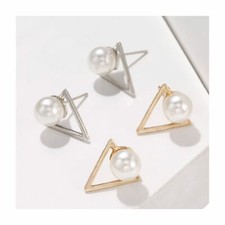 Triangle Pearl Stud Pretty Small Dainty Cute Women Earrings