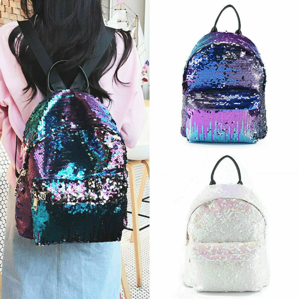 Women Girls Ladies Sequins Backpack Rucksack Travel Shoulder College School Bags