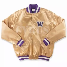 New Letterman Washington Huskies Full-Snap Gold Varsity Satin Jacket
