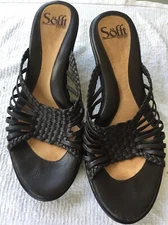 SOFFT Slip-On Wedge Heel Sandals Dark Brown 8M (I1798)