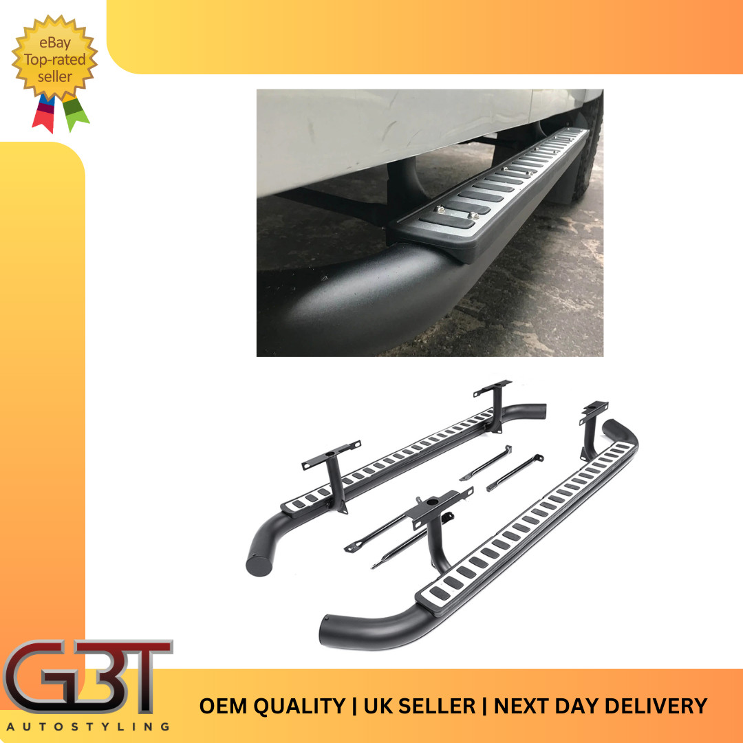 PARA LAND ROVER DEFENDER 110 ESCALONES LATERALES ESTILO FUEGO Y HIELO NEGRO/PLATA REINO UNIDO