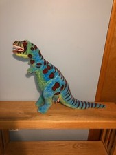 JUMBO Melissa  Doug T REX 25" Tall Blue Green Brown SPOTTED Free Standing PLUSH