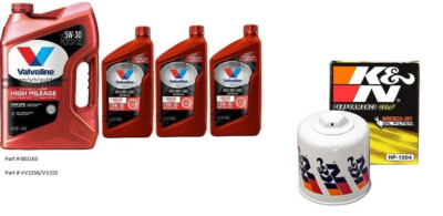 Valvoline 5W-30 High Mileage Synthetic Blend Motor Oil - 8 Qt's w/K&N Oil Filter