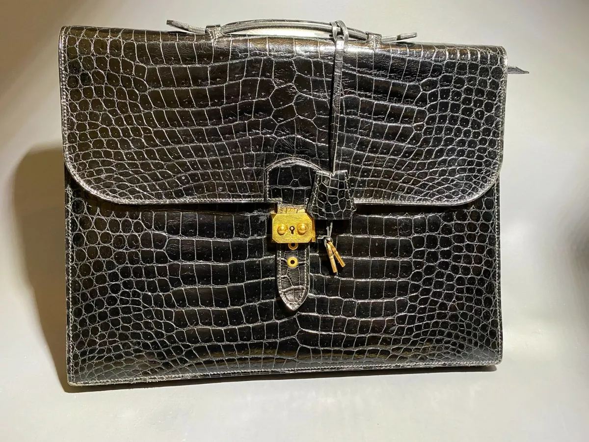 HERMES Sac A Depeche Briefcase Black Crocodile Skin P… - Gem