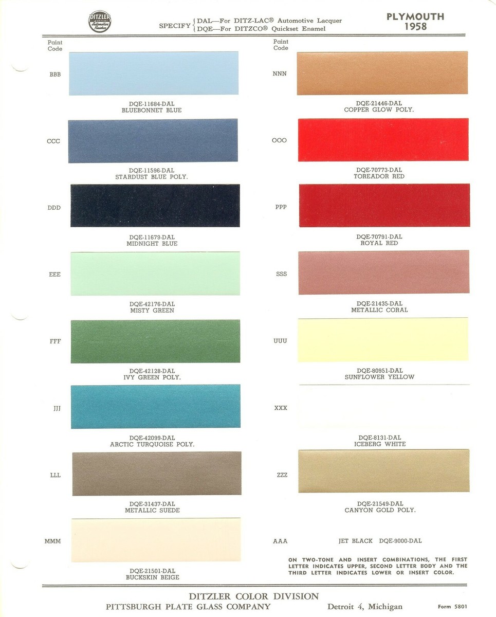 1958 PLYMOUTH BELVEDERE SAVOY PLAZA FURY SUBURBAN WAGON PAINT