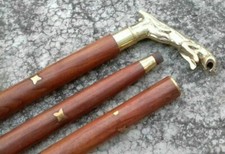 Solid Brass Jaguar Head Handle With Vintage Wooden Walking Stick Cane Gift Item