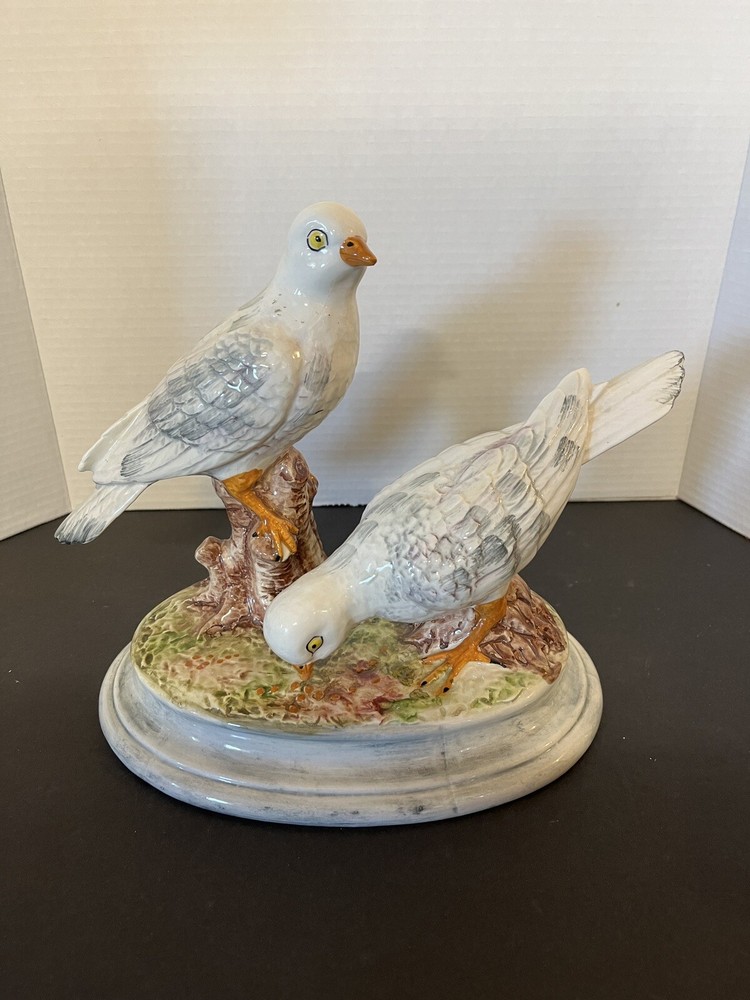 Vintage Signed Made In Italy Bird Figurine Statue Mid Century Doves Squabs Large