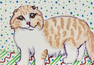 Scottish Fold Stare Cat ACEO Original Miniature Art Painting Vintage Style KSams
