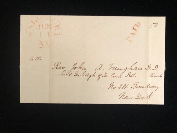 NC SALISBURY STAMPLESS COVER 50¢ RATE NO CONTENT