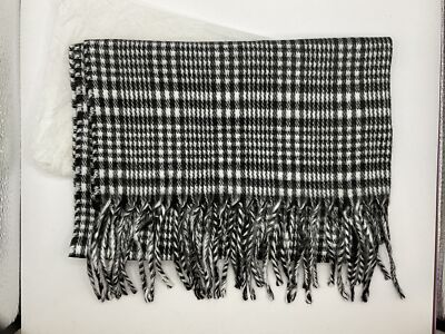 FRANGI Art Of The Scarf  Tie Rack Scarf Black White Plaid Acrylic 60  X 10  NWT