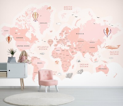 3D Pink World Map 7692 Wallpaper Mural Wall Print Wall Wallpaper Murals US Coco