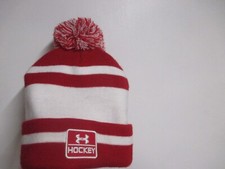 UNDER ARMOUR HOCKEY MENS WINTER POM POM BEANIE HAT O/S ADULT NWT RED  WHITE