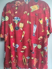  Paradise Found Mens XL Red Hawaiian Aloha Shirt 100% Rayon Cocktail Vintage 