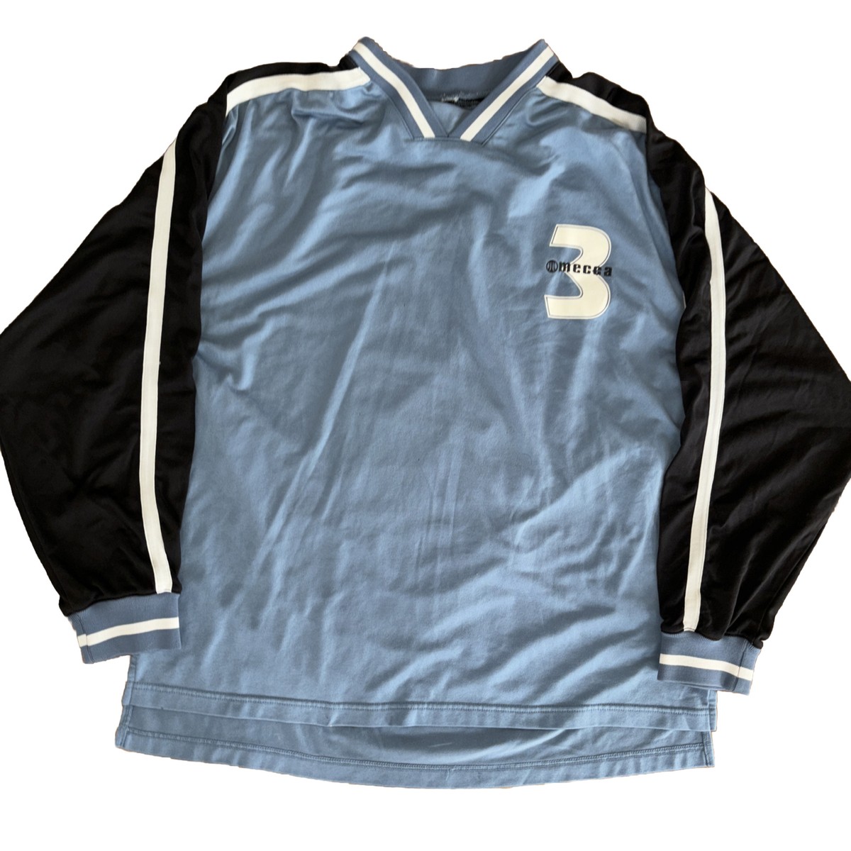 Vtg 1990s Mecca USA 3 Men's Sz XL Black & Blue V Neck Short Sleeve