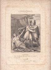 STAMPA ANTICA INCISIONE 1821 TRAGEDIE DI VITTORIO ALFIERI DA ASTI. SOFONISBA.