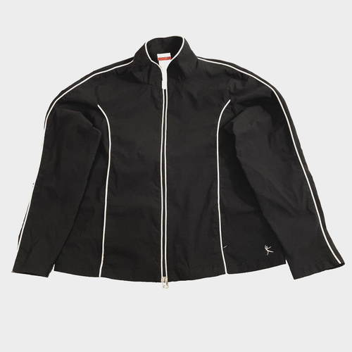 Danskin Now Women Black with White Piping Track Jacket Full Zip Pockets XL 16/18