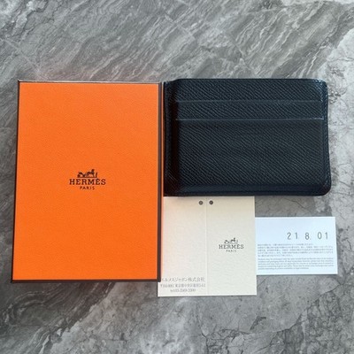 HERMES Citizen Twill Card Case Black Pre-owned Leather